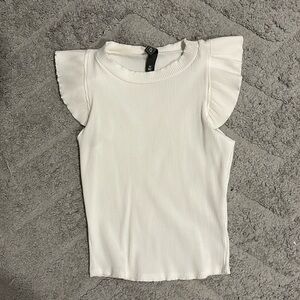 White Francesca’s ruffle sleeveless top